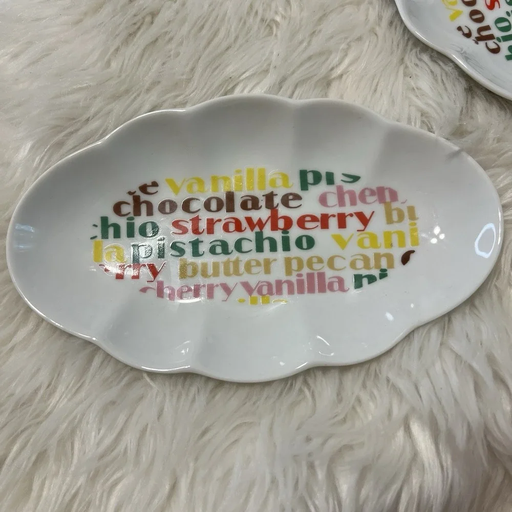 Vintage Japan Ice Cream Flavor Typography Scalloped Ceramic Bowls Set of 4